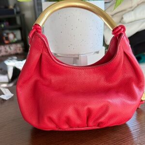 Madewell Red Leather Hobo Bag with Gold Handle